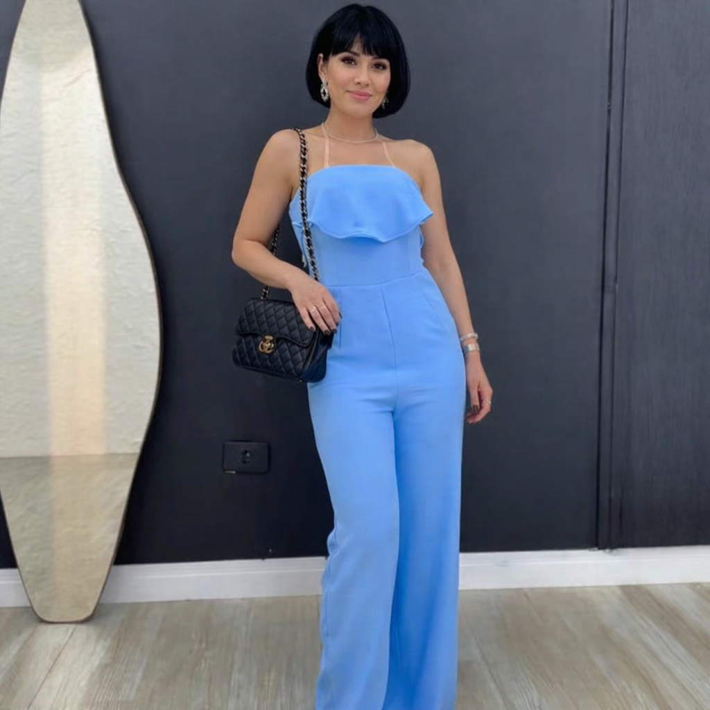 Women's Elegant Jumpsuit - Strapless with 3D Flower Belt
