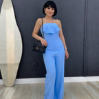 Women's Elegant Jumpsuit - Strapless with 3D Flower Belt