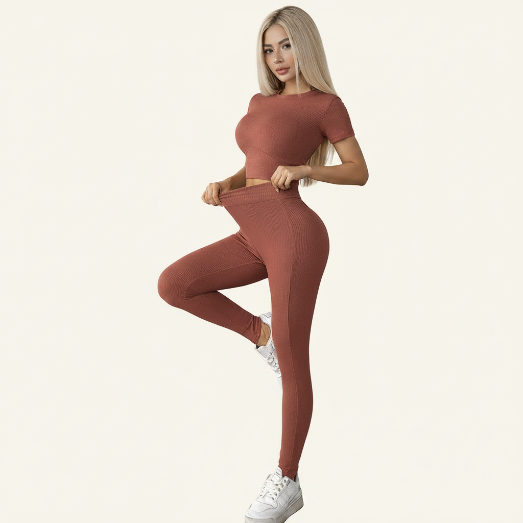 Completo Donna 2 Pezzi - Top Maniche Corte Aderente e Pantaloni Lunghi
