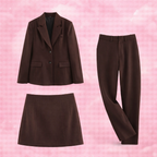 Women's 3-Piece Elegant Coffee Set - Blazer Jacket, Mini Skirt and Office Lady Trousers