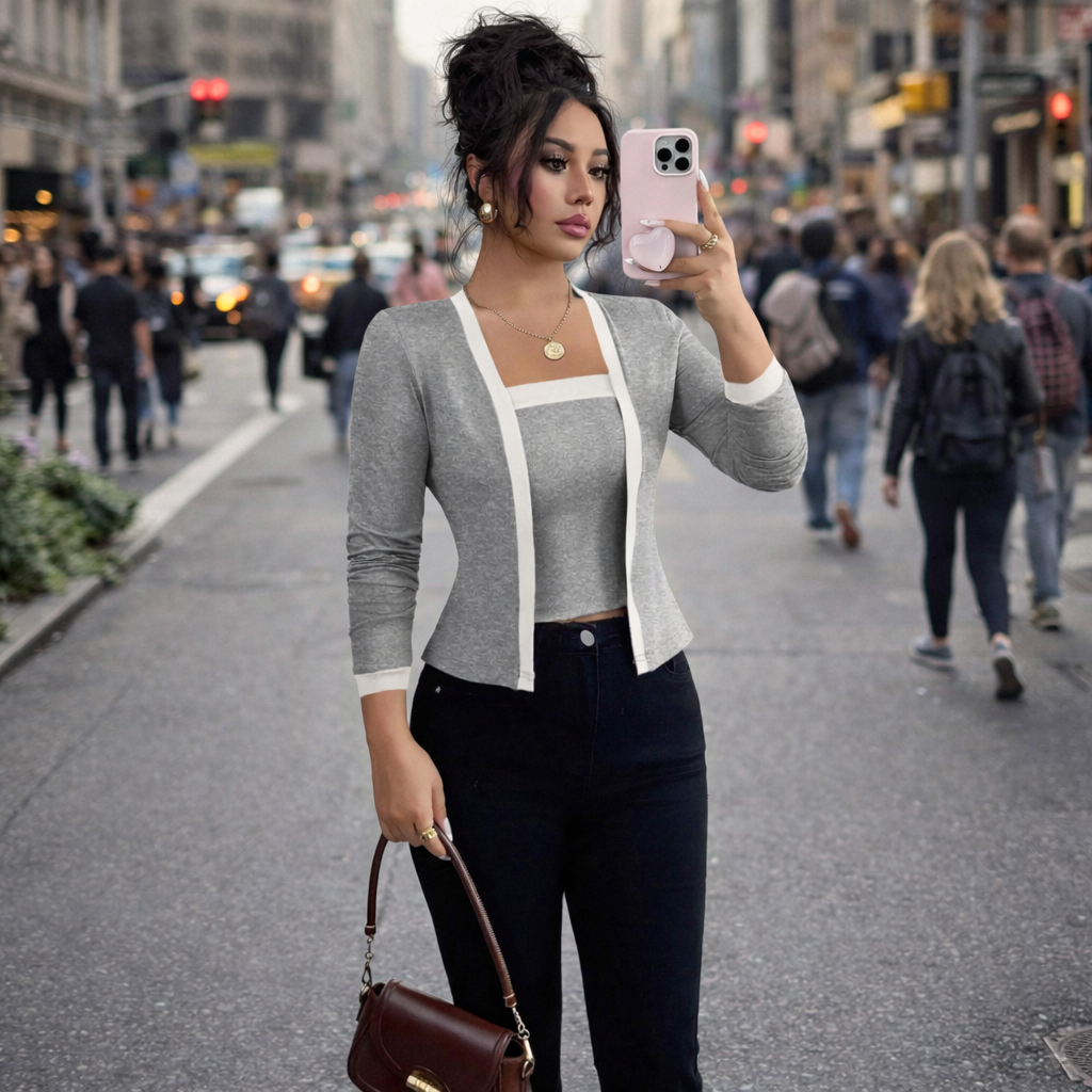 Women's 2-Piece Set - Elegant Knit Cardigan and Vest