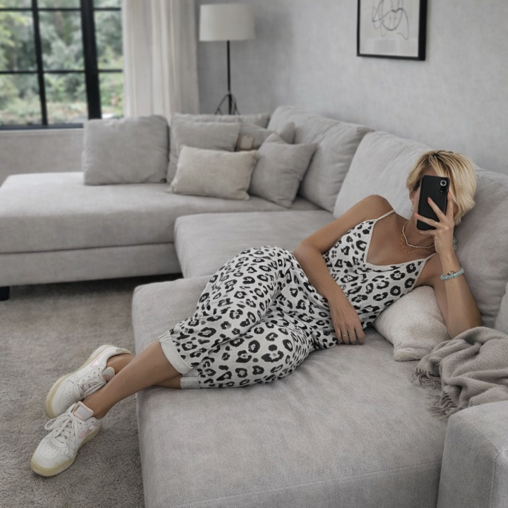 Women's Jumpsuit with Straps - Casual Summer Leopard Print