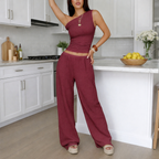 Completo Donna 2 Pezzi - Pantaloni a Gamba Larga e Top a Maniche 3/4