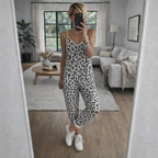 Women's Jumpsuit with Straps - Casual Summer Leopard Print