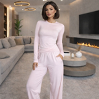 Women's Casual Set - Long Sleeve Top and Pleated Trousers