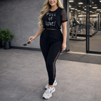 Women's 2-Piece Athletic Set - Short Sleeve Mesh Top and Pants
