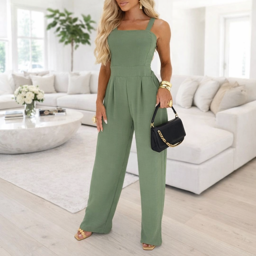Women's Jumpsuit - Sleeveless Polo Collar Elastic Waist