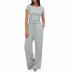Completo Casual Donna 2 Pezzi - Top Plissettato e Pantaloni Wide-Leg Vita Alta