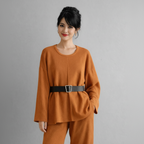 Women's Two-Piece Set – Belted Top and High-Waisted Wide-Leg Pants