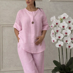 Women's 2-Piece Outfit – Long Sleeve Top and Cotton Linen Trousers