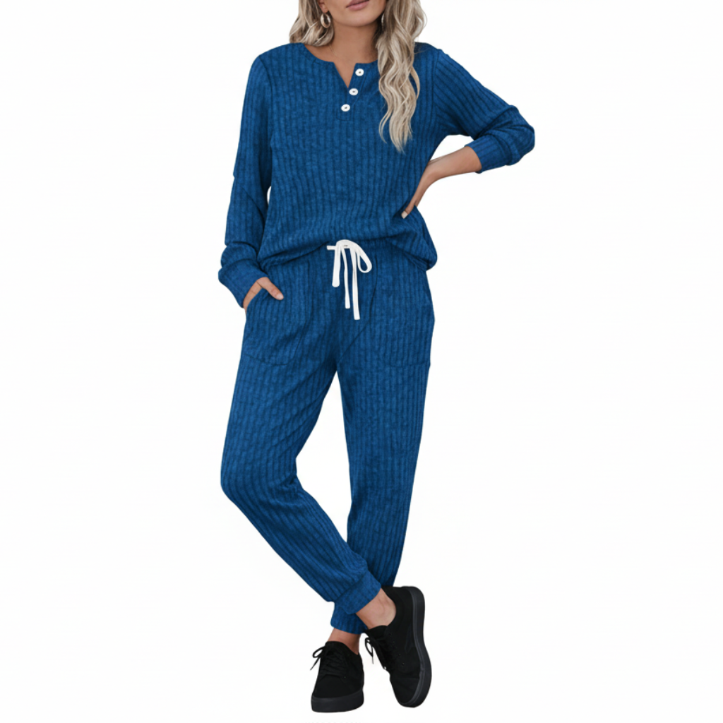 Women's Casual Sportswear Set with Pockets and Buttons