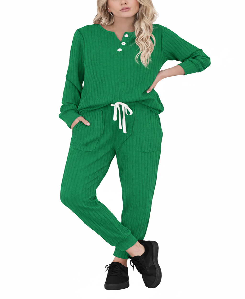 Women's Casual Sportswear Set with Pockets and Buttons