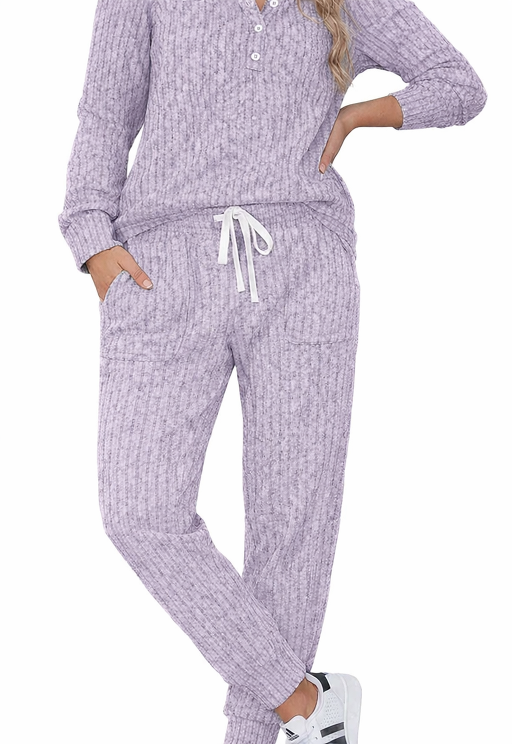 Women's Casual Sportswear Set with Pockets and Buttons