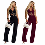 Elegant Women's Suit | V-Neck Top with Belt + Long Trousers