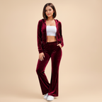Women's Velvet Sportswear Set – Zip-Up Sweatshirt and Flare Pants | Lynoro