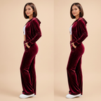 Women's Velvet Sportswear Set – Zip-Up Sweatshirt and Flare Pants | Lynoro