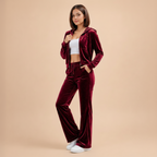Women's Velvet Sportswear Set – Zip-Up Sweatshirt and Flare Pants | Lynoro