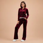 Women's Velvet Sportswear Set – Zip-Up Sweatshirt and Flare Pants | Lynoro