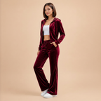 Women's Velvet Sportswear Set – Zip-Up Sweatshirt and Flare Pants | Lynoro