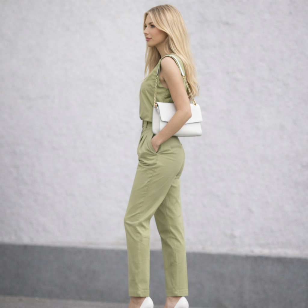 Women's Two-Piece Set – Sleeveless Crew Neck Top and High-Waisted Solid Color Pants