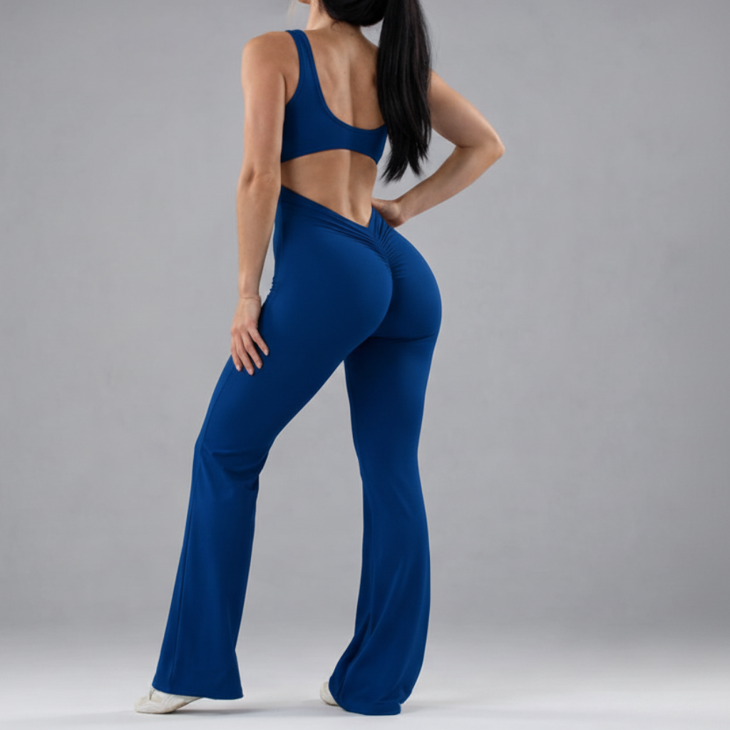 Women's Open Back Jumpsuit with Built-in Bra – Full Body Fitness Suit