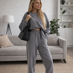 Women's High Neck Zip Sweatshirt Set – 2 Piece Casual Outfit | Lynoro