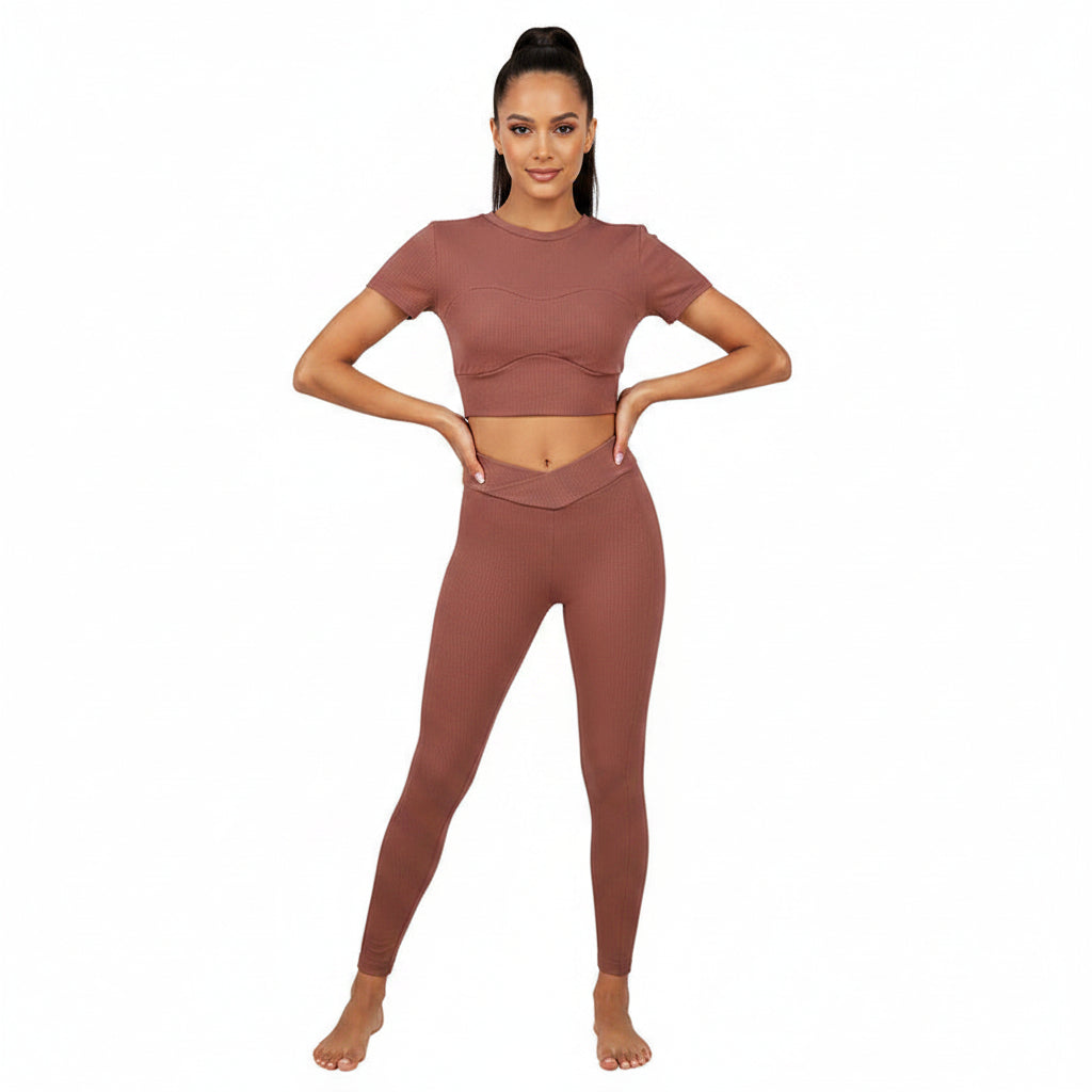 Completo Donna 2 Pezzi - Top Maniche Corte Aderente e Pantaloni Lunghi