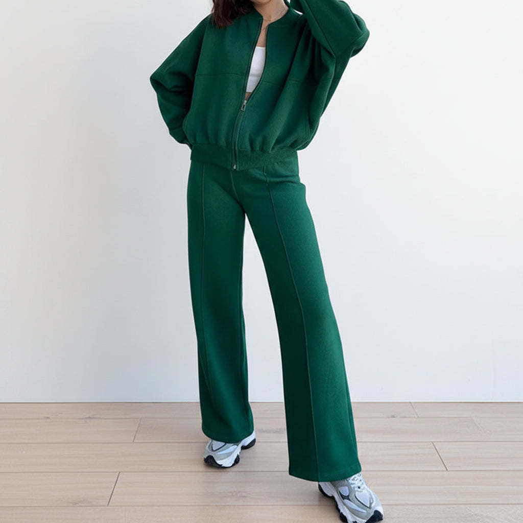 Completo Business Casual Donna 2 Pezzi - Cardigan Zip e Pantaloni Lunghi