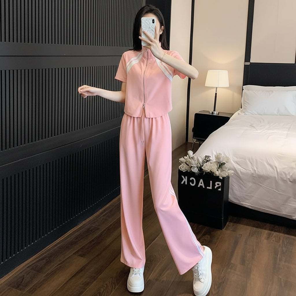 Women's 2-Piece Set – Short-Sleeve Top and Wide-Leg Pants