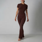 Completo Donna 2 Pezzi - Top Corto Maniche Corte e Pantaloni Zampa Cotone