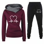 Women's Athletic Set - Hoodie and Heart Print Pants