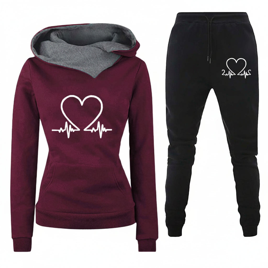 Women's Athletic Set - Hoodie and Heart Print Pants