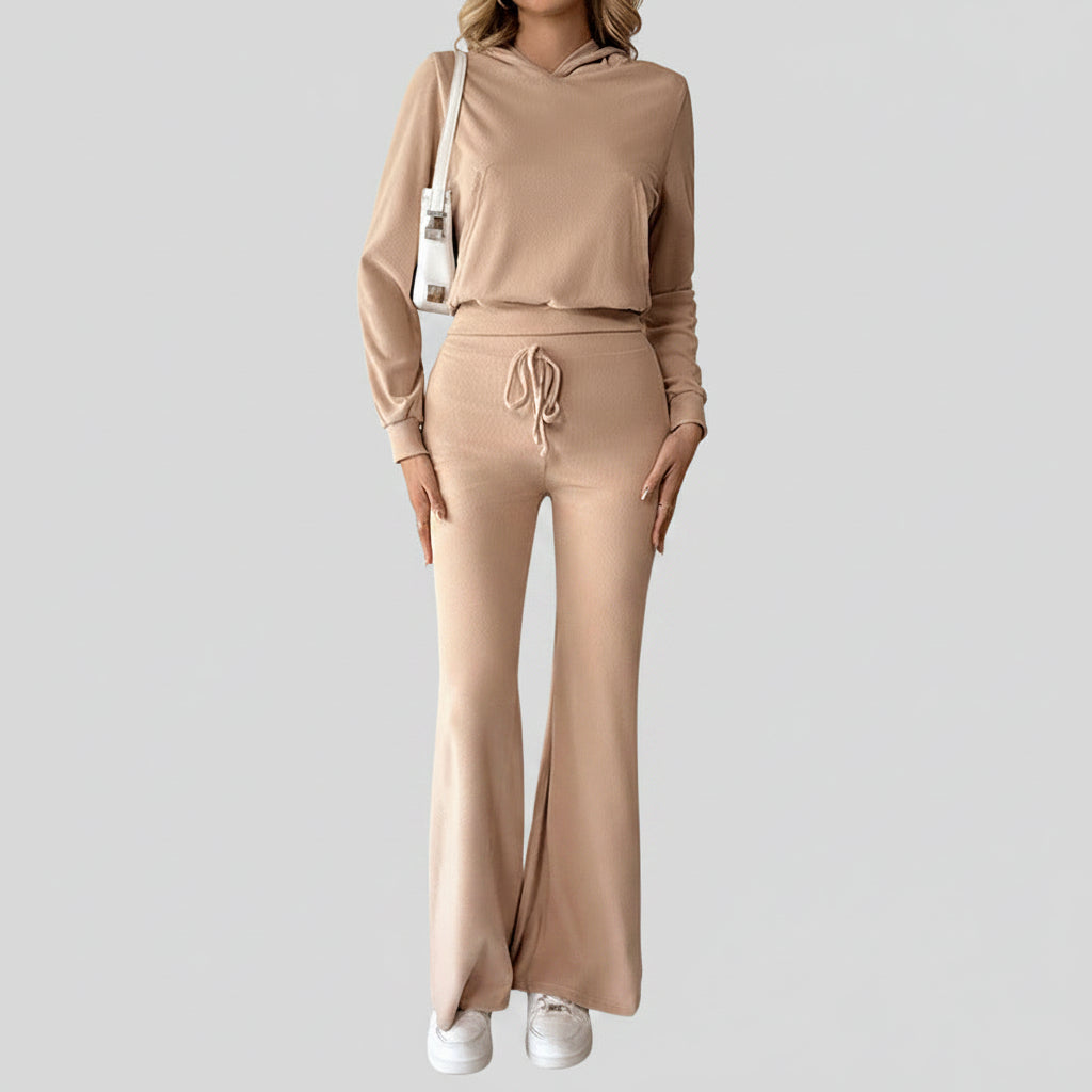 Women's 2-Piece Khaki Set - Hoodie and Pants Autumn Winter
