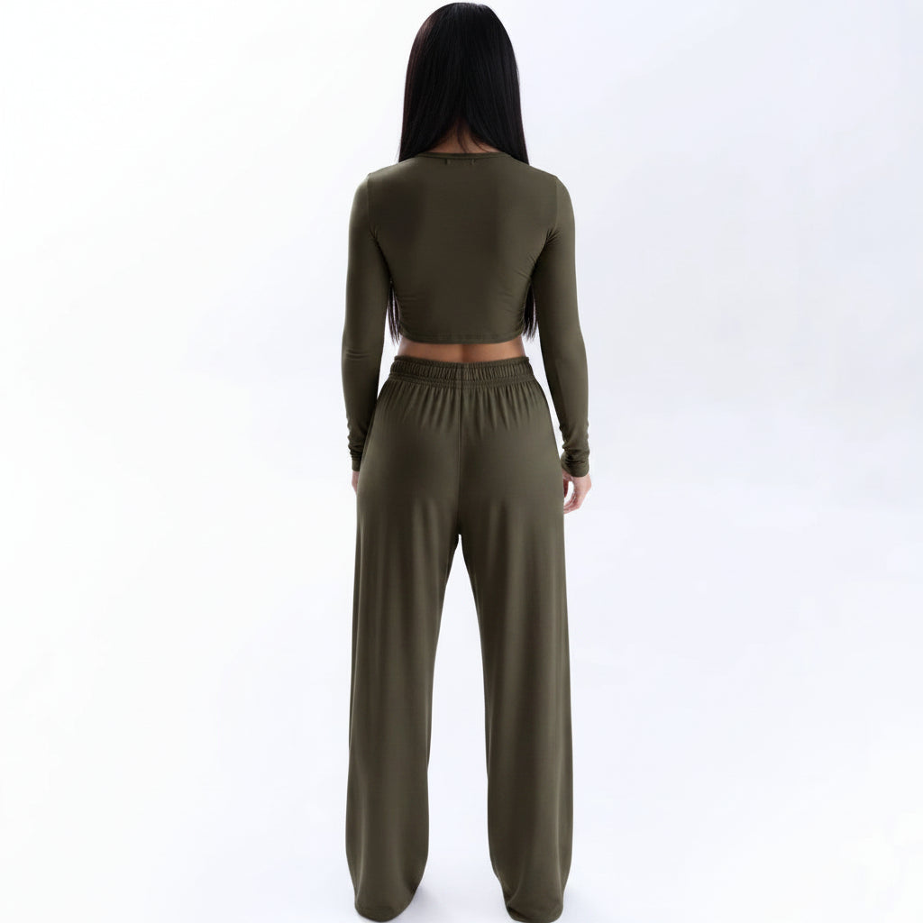 Women's Casual Sport Set – Crop Top and Wide-Leg Pants