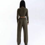 Women's Casual Sport Set – Crop Top and Wide-Leg Pants