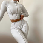 Women's Urban Style Two-Piece Set - Long Sleeve Top and High-Waist Pants