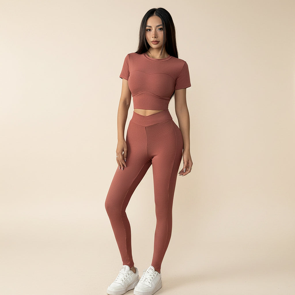 Completo Donna 2 Pezzi - Top Maniche Corte Aderente e Pantaloni Lunghi