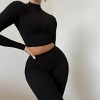 Women's Urban Style Two-Piece Set - Long Sleeve Top and High-Waist Pants