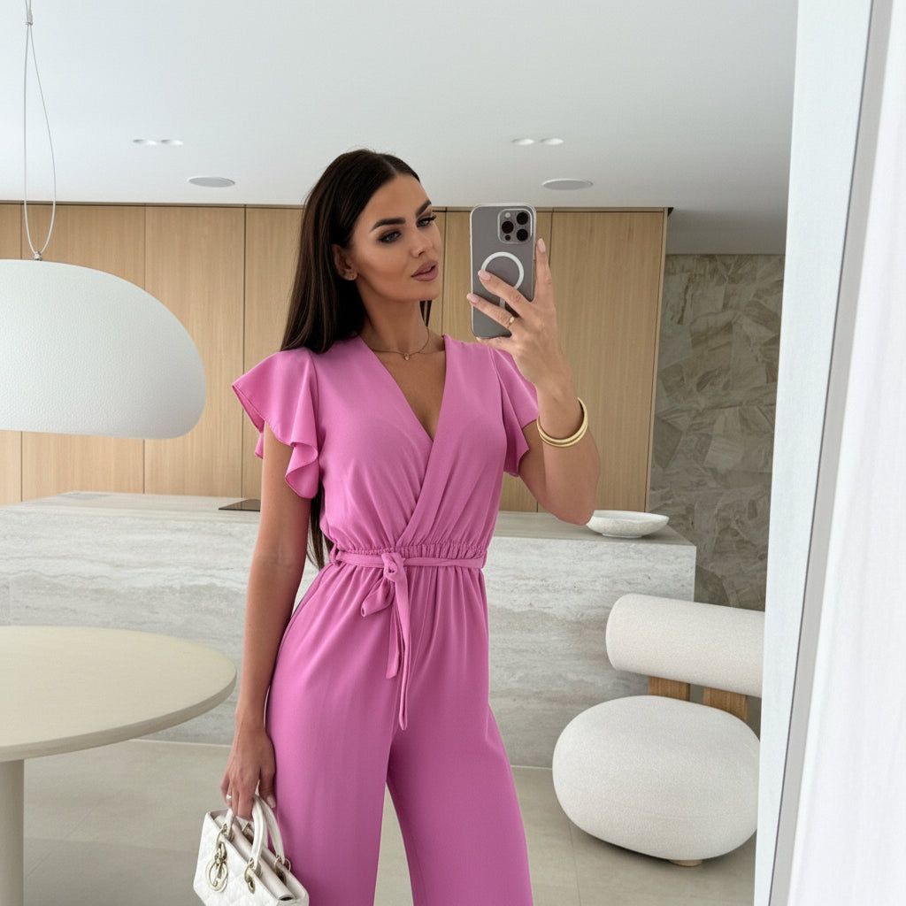 Completo Casual Donna 2 Pezzi - Top Maniche 3/4 e Pantaloni Wide-Leg con Cintura
