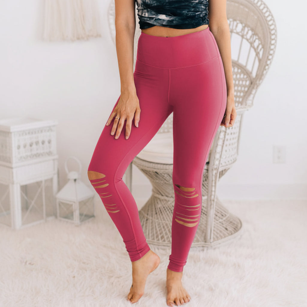 Women's High Waisted Leggings - Skinny Cut-Out Stretch