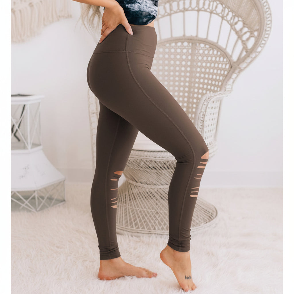 Women's High Waisted Leggings - Skinny Cut-Out Stretch