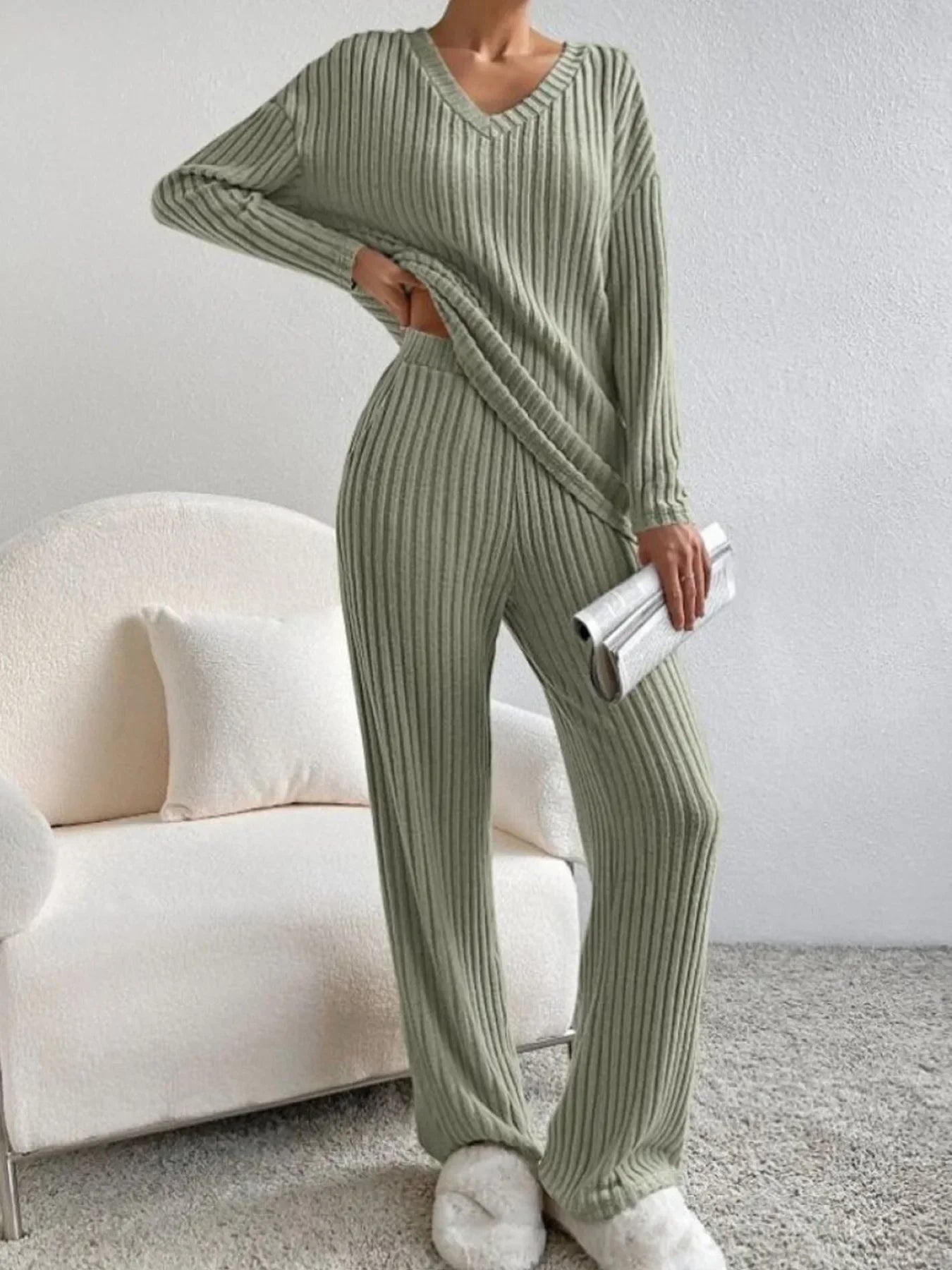Completo donna texture costine knit