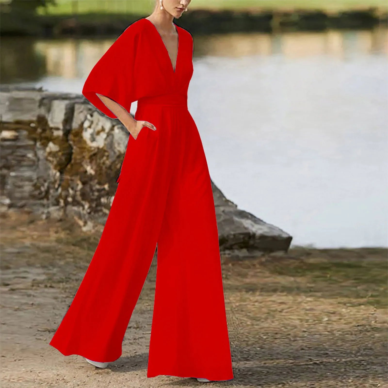 Jumpsuit donna rosso vista completa