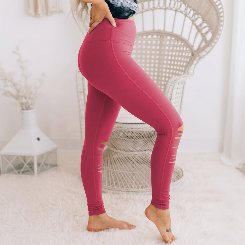 Women's High Waisted Leggings - Skinny Cut-Out Stretch