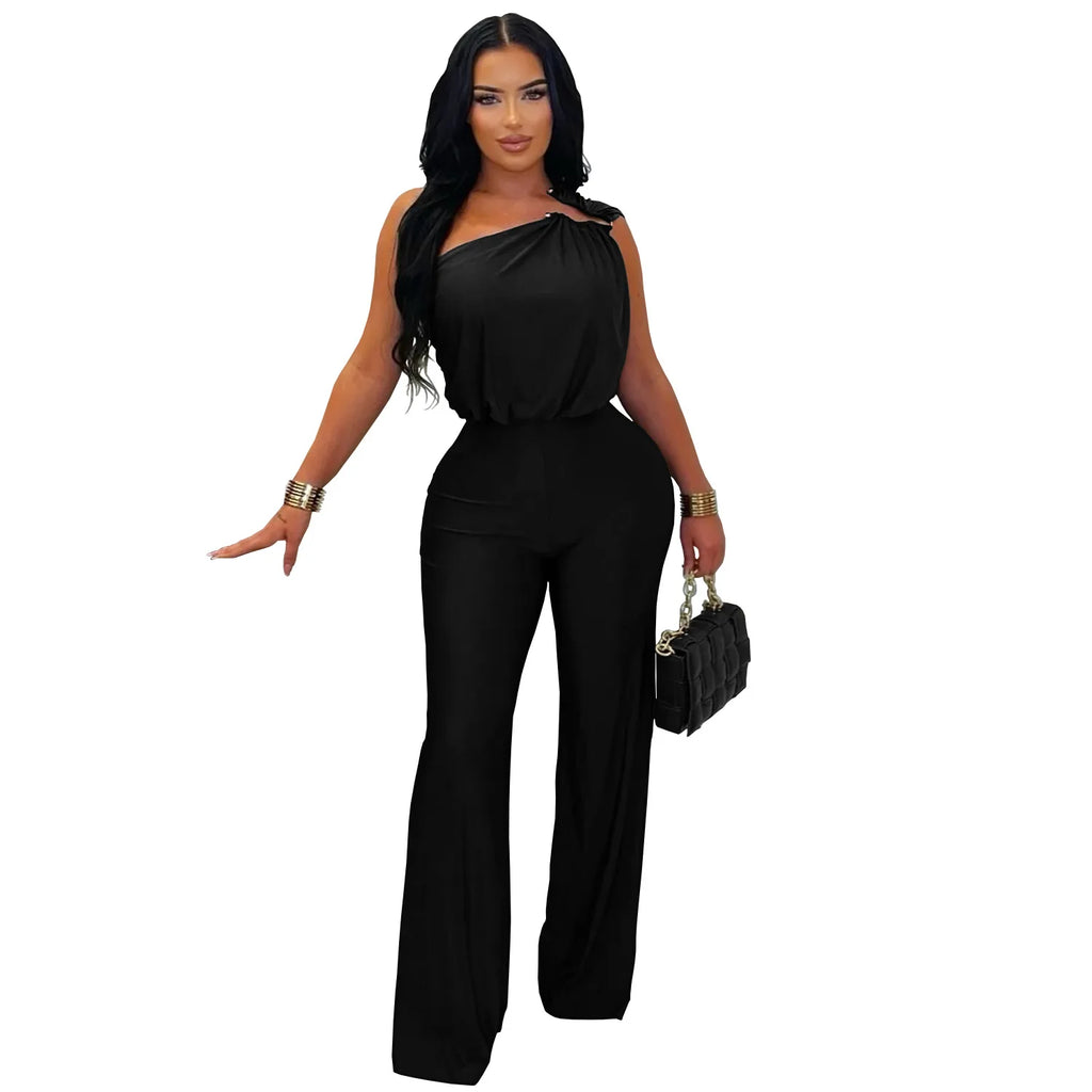 Jumpsuit donna senza spalline gamba larga - colore nero