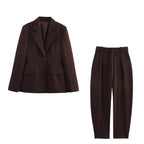 Set donna 3 pezzi elegante caffe - giacca blazer e pantaloni vista d'insieme - office lady