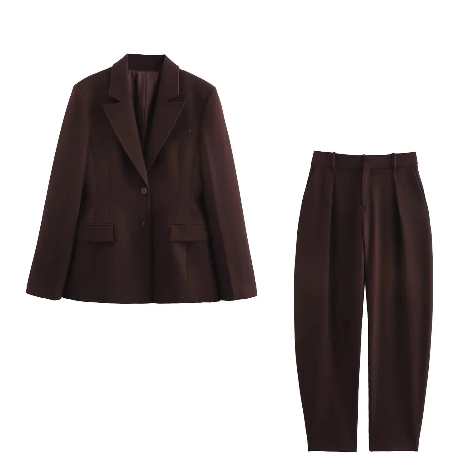 Set donna 3 pezzi elegante caffe - giacca blazer e pantaloni vista d'insieme - office lady
