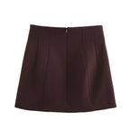 Mini gonna donna caffe a-line - vita media, zip posteriore, plissettata