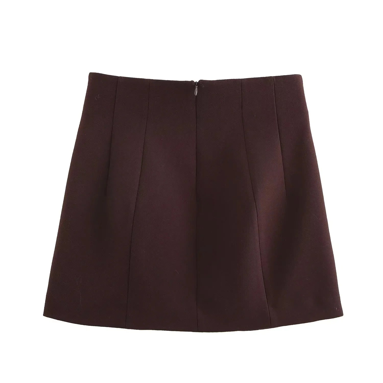 Mini gonna donna caffe a-line - vita media, zip posteriore, plissettata