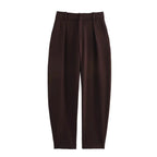 Pantaloni donna caffe vita alta - zipper fly, gamba dritta lunghezza caviglia, pieghe frontali